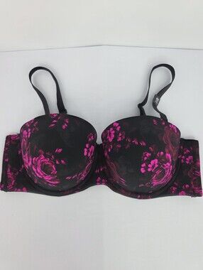 Torrid Curve 42C Push-Up Strapless Bra Black Pink Floral Convertible